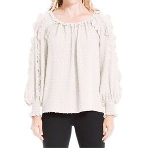 Max Studio Smocked Long Sleeve Blouse Ecru Ivory Size S